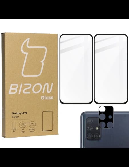 Bizon üveg él 2x edzett üveg + lencsevédő Samsung Galaxy A71 fekete