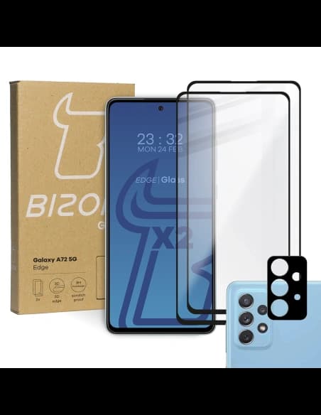 Bizon Glass Edge 2x edzett üveg + lencsevédő Samsung Galaxy A72 5G fekete