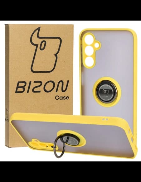 Bizon Case Hybrid Ring Samsung Galaxy M14 5G fumuriu cu un cadru galben