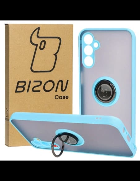 Bizon Case Hybrid Ring Samsung Galaxy M14 5G fumuriu cu un cadru de culoare albastru deschis