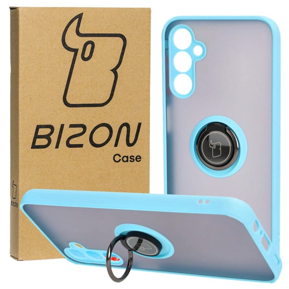 Bizon Case Hybrid Ring Samsung Galaxy M14 5G fumuriu cu un cadru de culoare albastru deschis