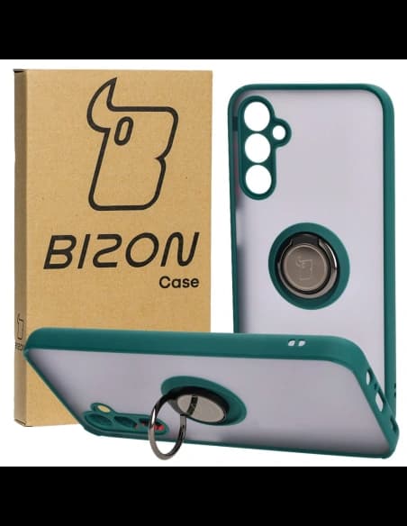 Bizon Case Hybrid Ring Samsung Galaxy M14 5G fumuriu cu un cadru verde închis