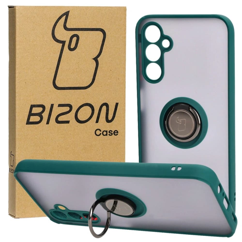 Bizon Case Hybrid Ring Samsung Galaxy M14 5G fumuriu cu un cadru verde închis