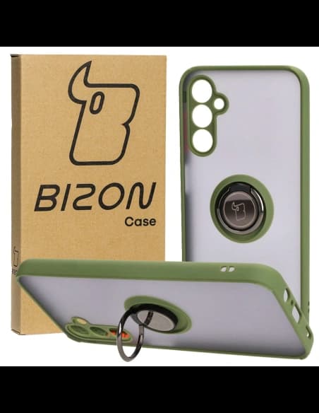 Bizon Case Hybrid Ring Samsung Galaxy M14 5G fumuriu cu un cadru verde