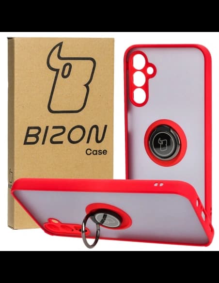 Bizon Case Hybrid Ring Samsung Galaxy M14 5G fumuriu cu un cadru roșu