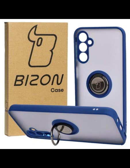 Bizon Case Hybrid Ring Samsung Galaxy M14 5G fumuriu cu un cadru albastru marin