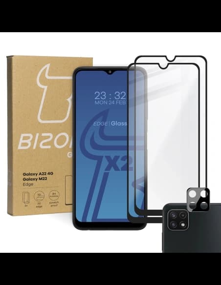 Bizon Glass Edge 2x sticlă temperată + protecție lentilă Samsung Galaxy A22 4G / M22