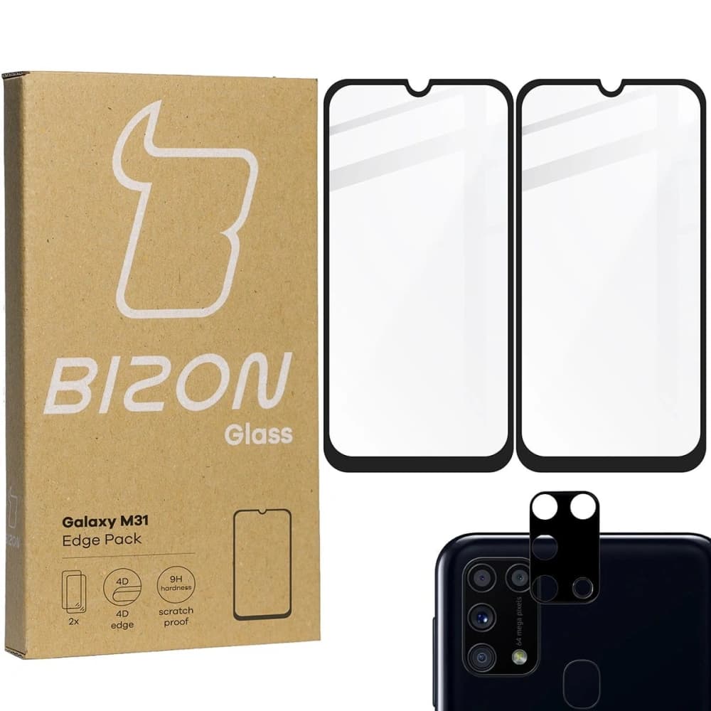 Bizon Glass Edge 2x edzett üveg + lencsevédő Samsung Galaxy M31 fekete