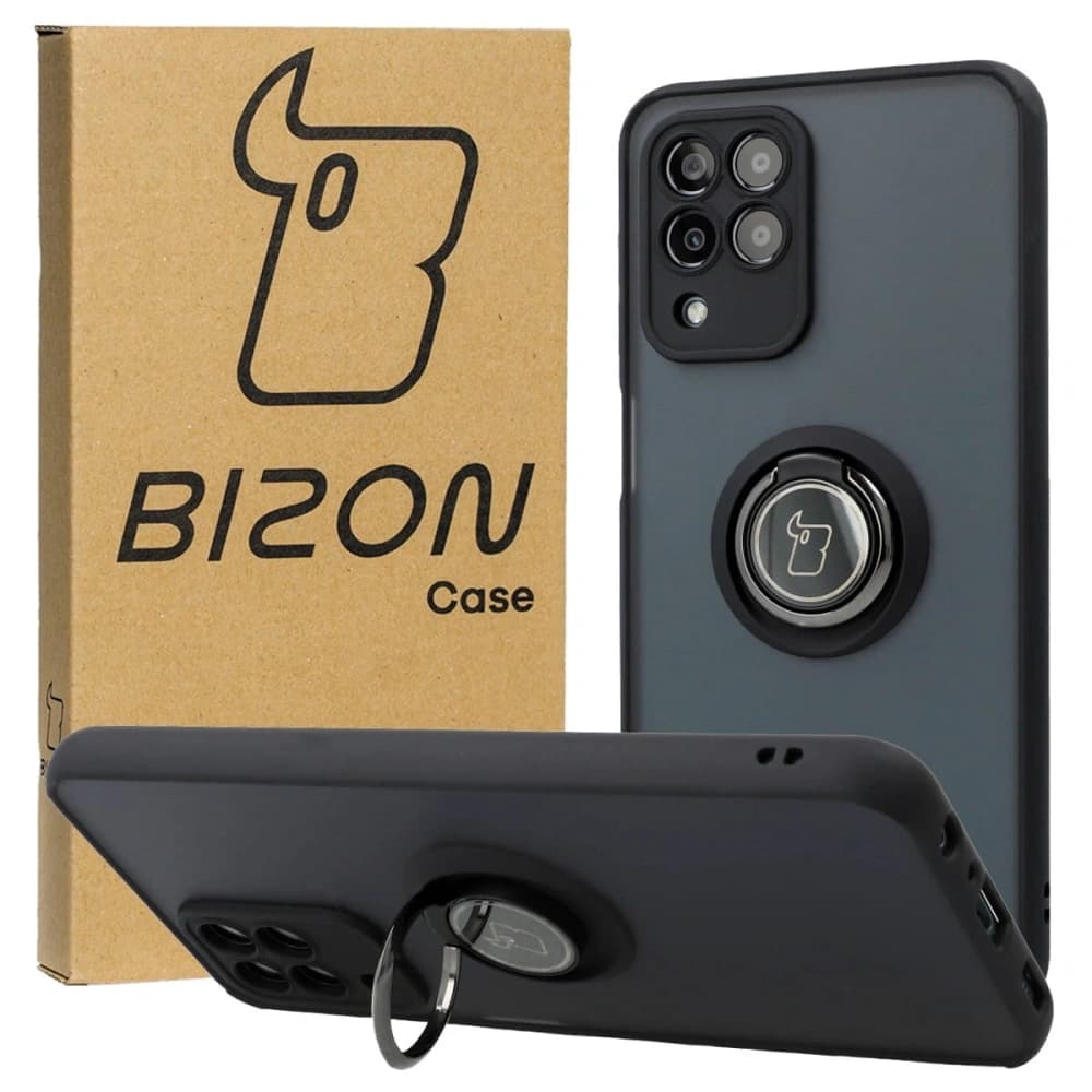Etui z uchwytem na palec Bizon Case Hybrid Ring do Samsung Galaxy M33 5G kouřové s černým rámem