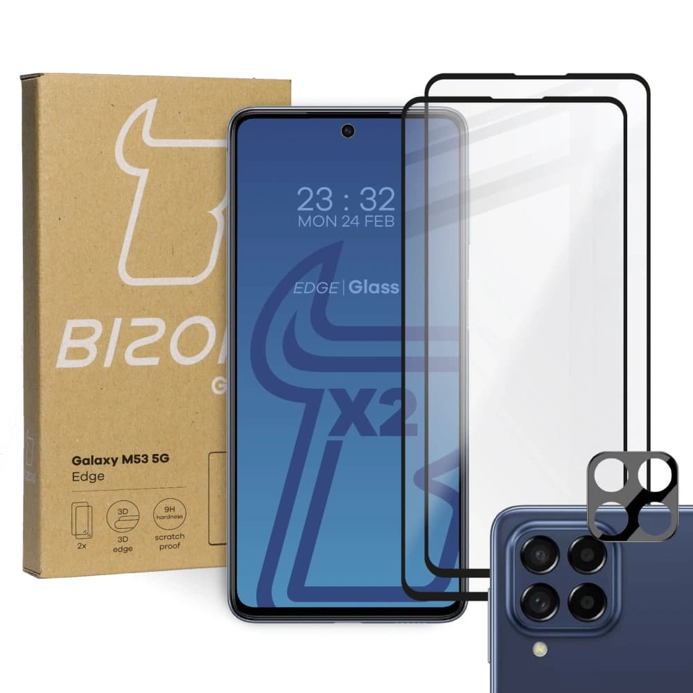 Tvrdé sklo Bizon Glass Edge - [2 PACK] + ochrana na objektiv Samsung Galaxy M53 5G - 1