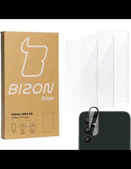 BIZON Clear 2 Pack 3x Bildschirmglas + Kameraglas Samsung Galaxy M54 5G