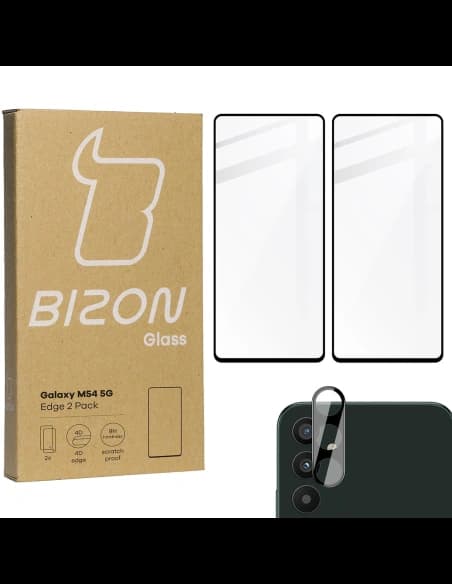 BIZON Edge 2 Pack 2x Bildschirmglas + Kameraglas Samsung Galaxy M54 5G