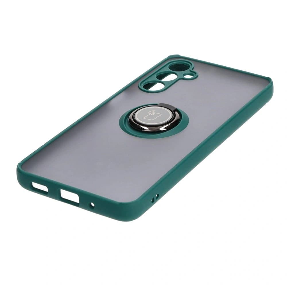Etui z uchwytem na palec Bizon Case Hybrid Ring do Galaxy M54 5G, przydymione z ciemnozieloną ramką - 3