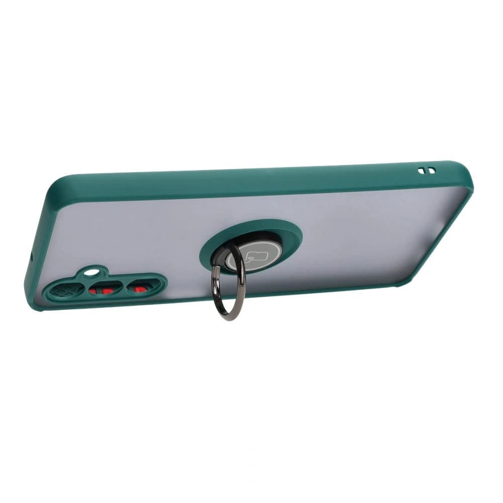 Etui z uchwytem na palec Bizon Case Hybrid Ring do Galaxy M54 5G, przydymione z ciemnozieloną ramką - 5