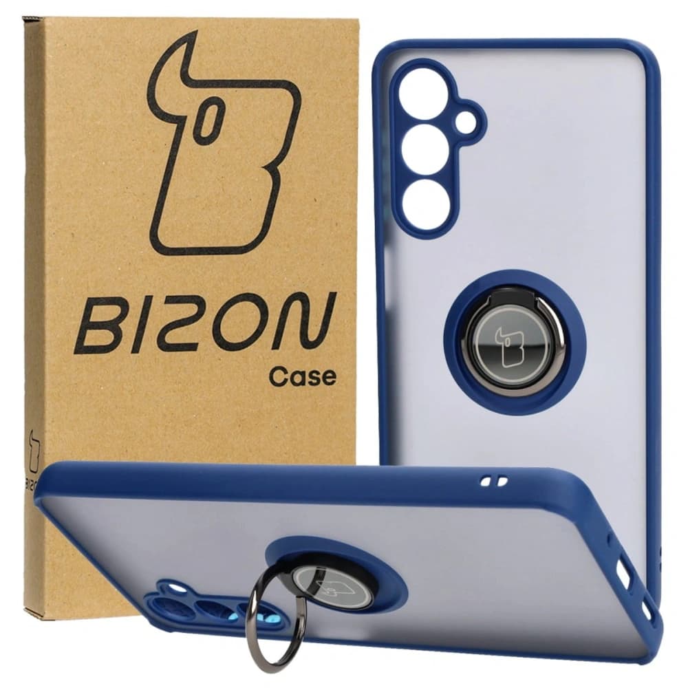 Etui z uchwytem na palec Bizon Case Hybrid Ring do Galaxy M54 5G, przydymione z granatową ramką - 1