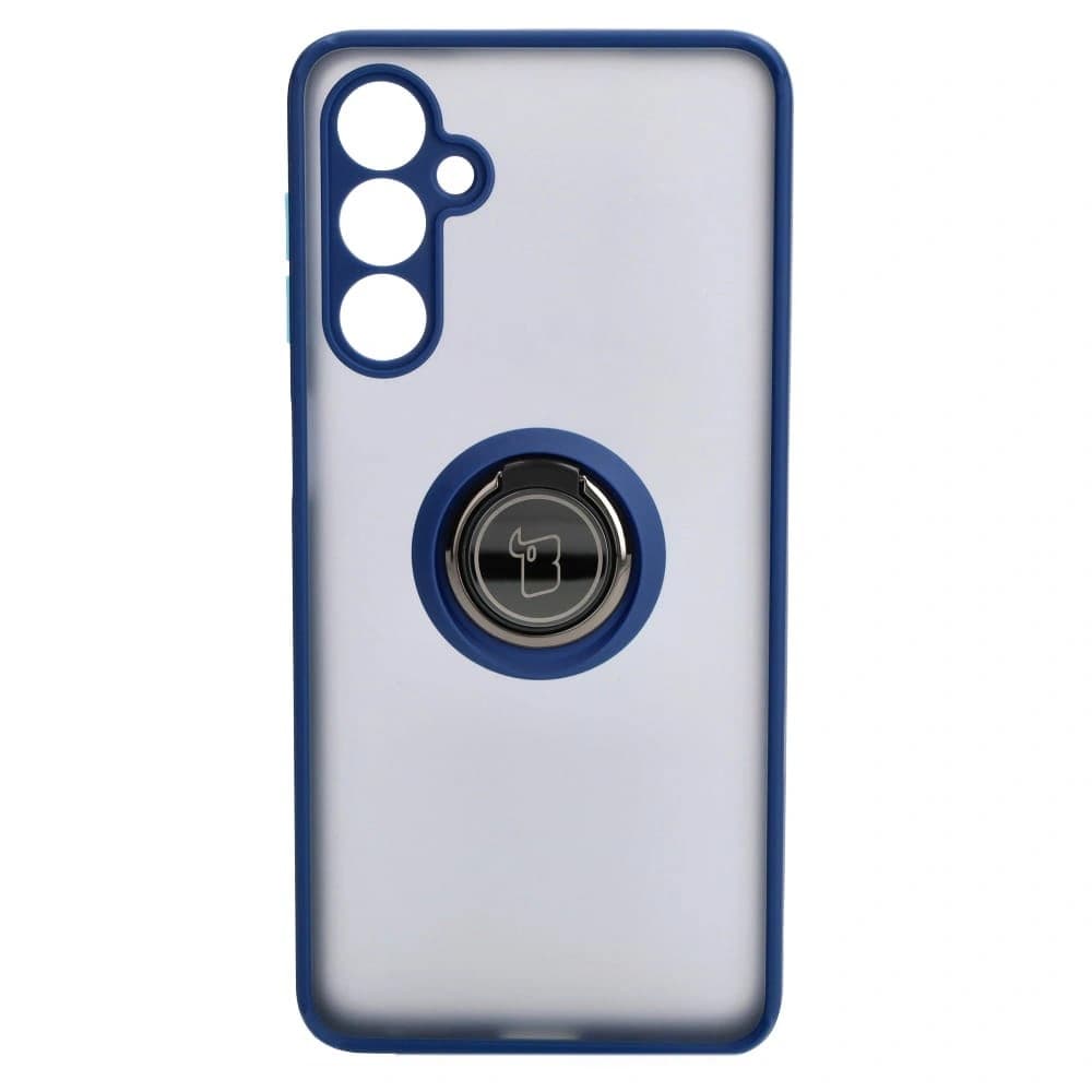 Etui z uchwytem na palec Bizon Case Hybrid Ring do Galaxy M54 5G, przydymione z granatową ramką - 2