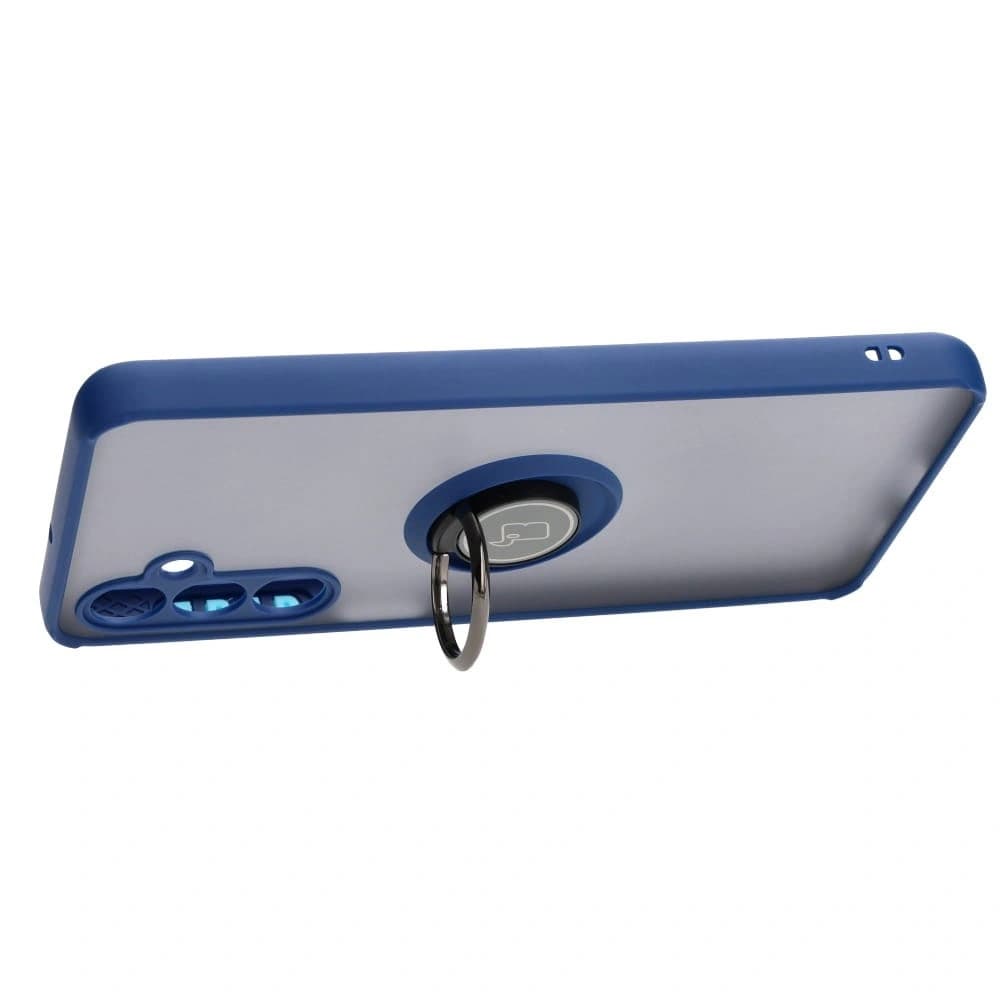 Etui z uchwytem na palec Bizon Case Hybrid Ring do Galaxy M54 5G, przydymione z granatową ramką - 5