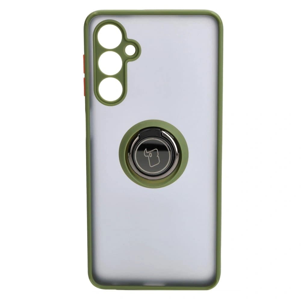 Etui z uchwytem na palec Bizon Case Hybrid Ring do Galaxy M54 5G, przydymione z zieloną ramką - 2
