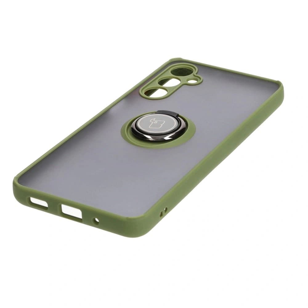 Etui z uchwytem na palec Bizon Case Hybrid Ring do Galaxy M54 5G, przydymione z zieloną ramką - 3