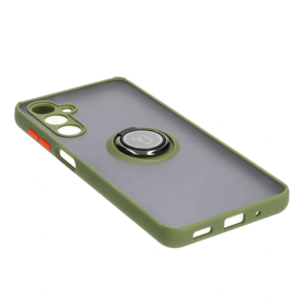 Etui z uchwytem na palec Bizon Case Hybrid Ring do Galaxy M54 5G, przydymione z zieloną ramką - 4