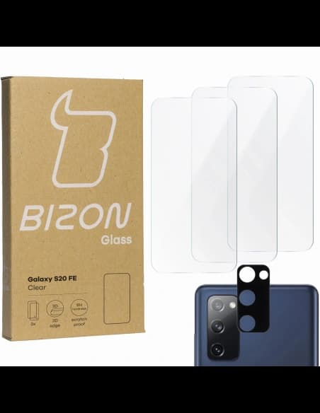 Bizon Glas Klar gehärtetes Glas - 3 Stück. + Linsenglas Samsung Galaxy S20 FE