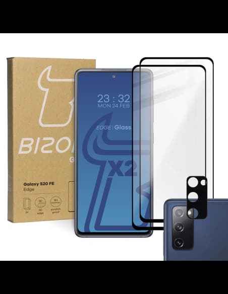 Bizon Glass Edge gehärtetes Glas - [2 PACK] + Linsenschutz Samsung Galaxy S20 FE schwarz