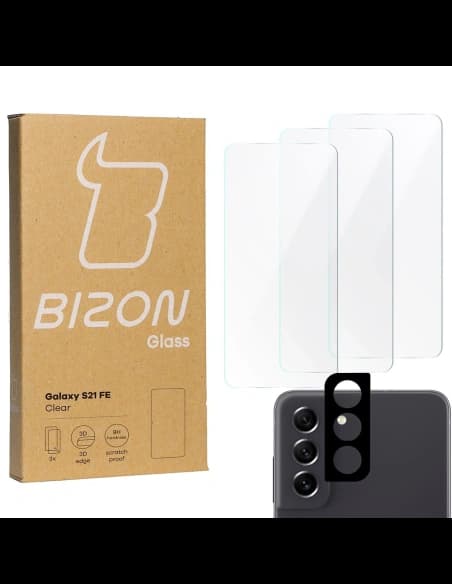 Bizon Glass Clear tempered glass - 3 pcs. + lens glass Samsung Galaxy S21 FE