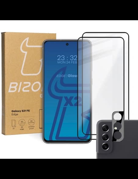 Bizon Glass Edge 2x tempered glass + lens protection Samsung Galaxy S21 FE black