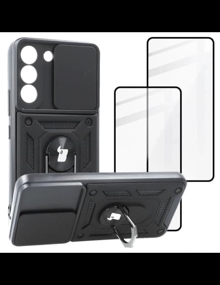 Bizon Case Camshield Pack Hülle + 2x Schutzglas Samsung Galaxy S22 schwarz