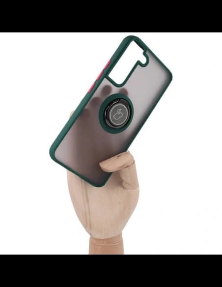 Bizon Case Hybrid Ring Samsung Galaxy S22 rauchig mit einem dunkelgrünen Rahmen