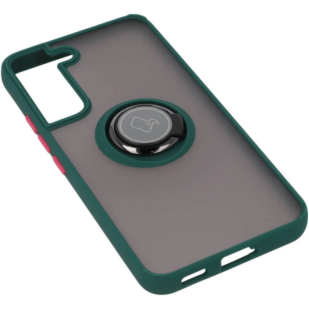 Bizon Case Hybrid Ring Samsung Galaxy S22 rauchig mit einem dunkelgrünen Rahmen - 4