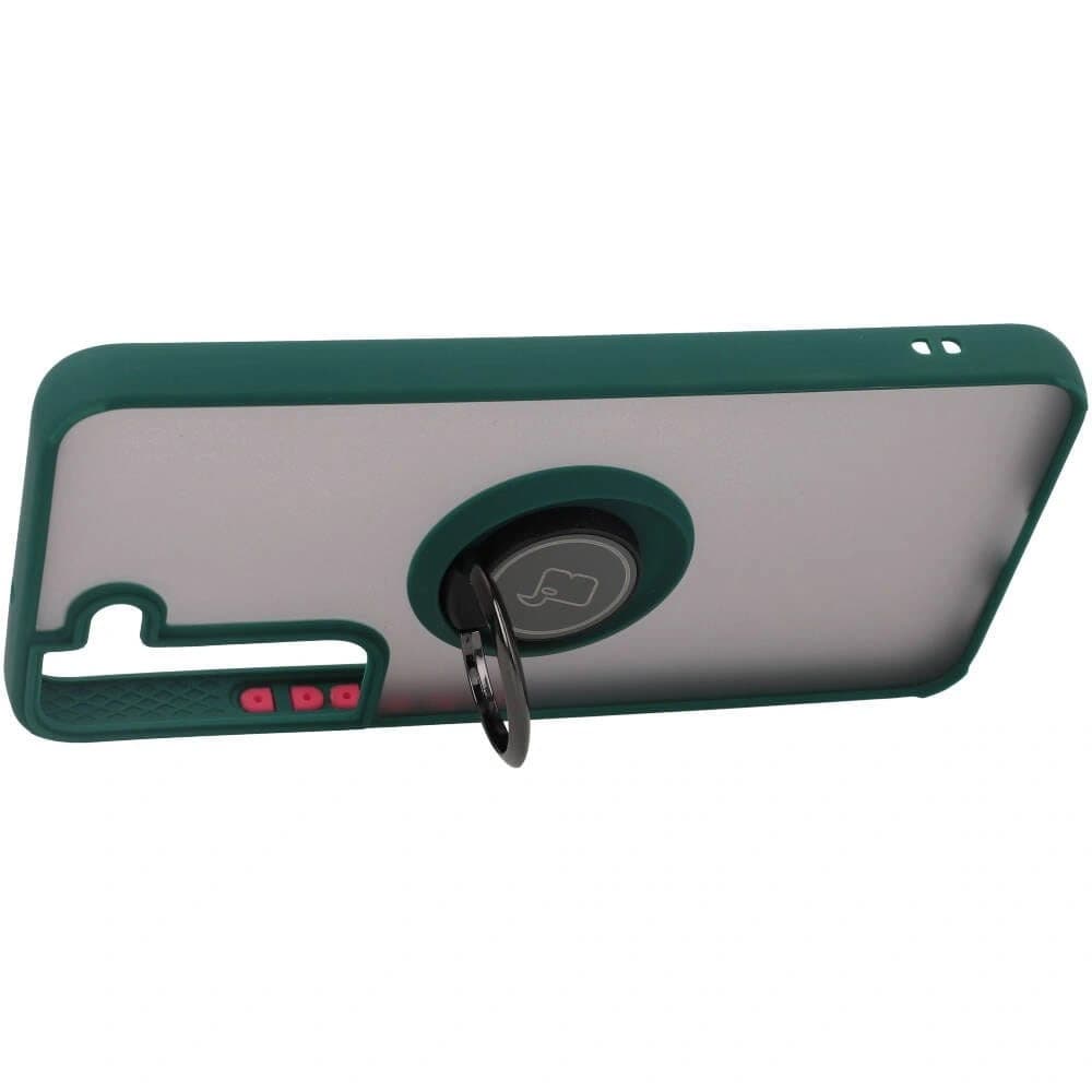 Bizon Case Hybrid Ring Samsung Galaxy S22 rauchig mit einem dunkelgrünen Rahmen - 5