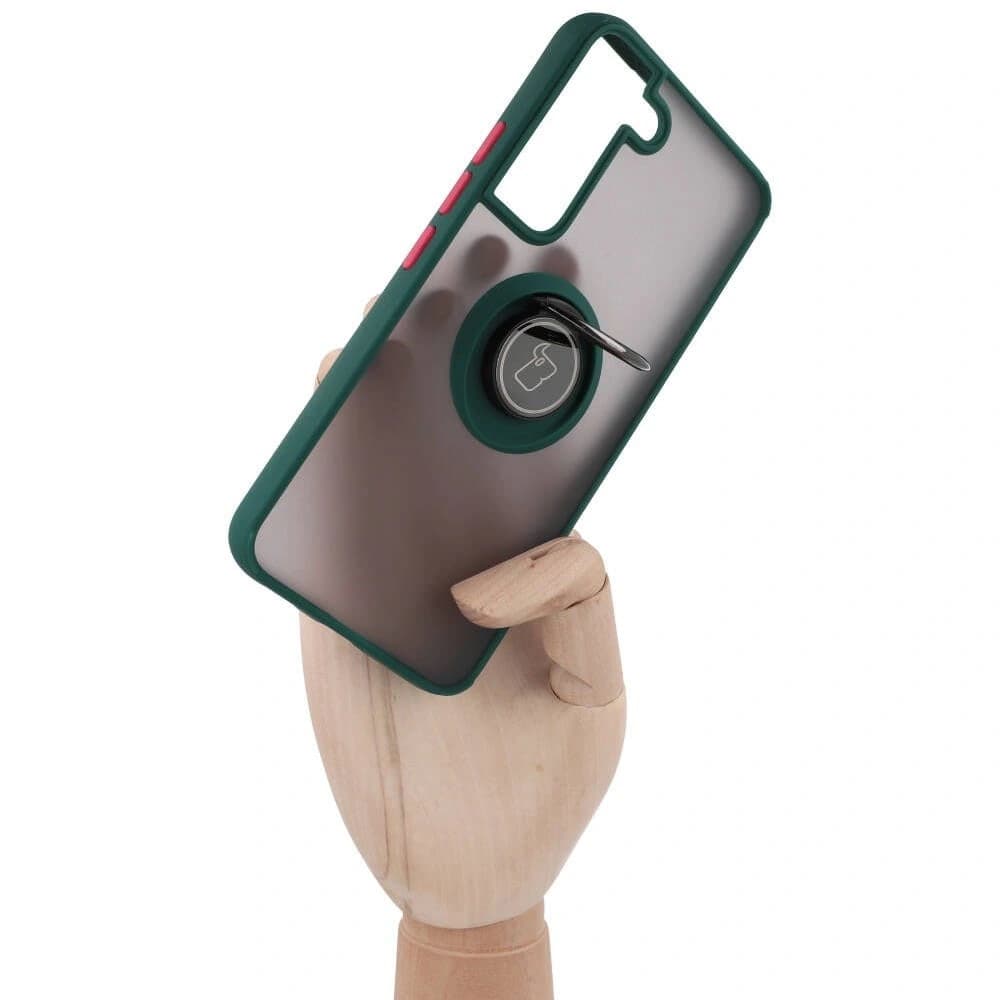 Bizon Case Hybrid Ring Samsung Galaxy S22 rauchig mit einem dunkelgrünen Rahmen - 7