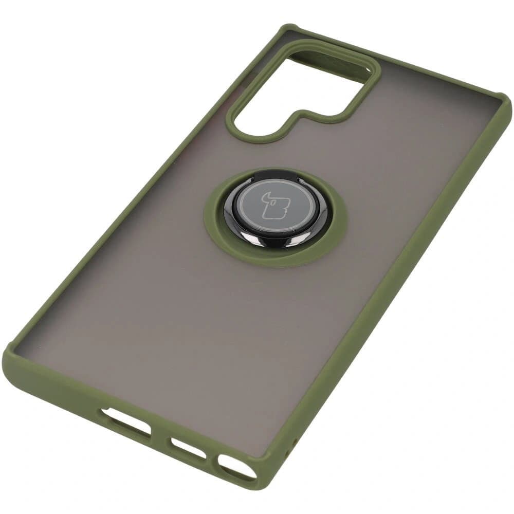 Bizon Case Hybrid Ring Samsung Galaxy S22 Ultra füstös zöld kerettel - 3