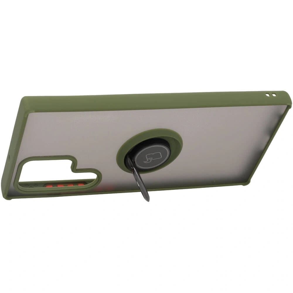 Bizon Case Hybrid Ring Samsung Galaxy S22 Ultra füstös zöld kerettel - 5