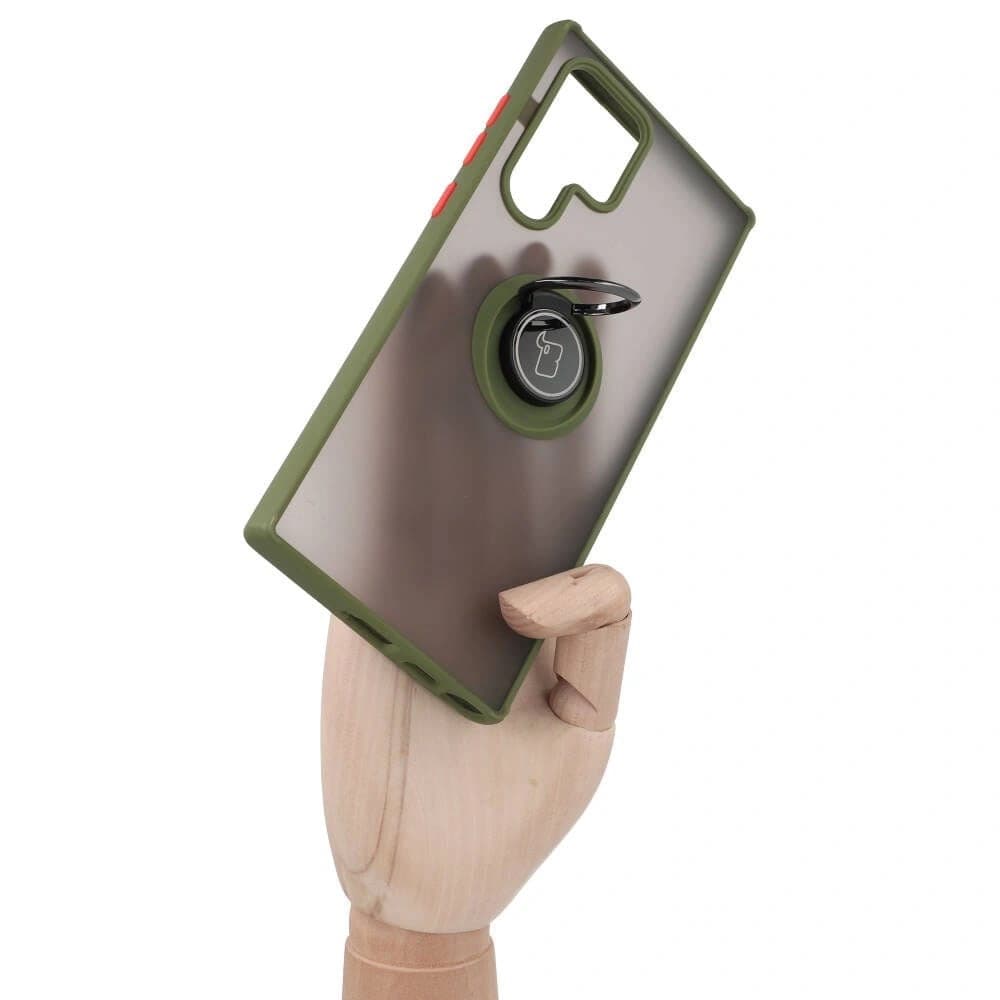 Bizon Case Hybrid Ring Samsung Galaxy S22 Ultra füstös zöld kerettel - 7
