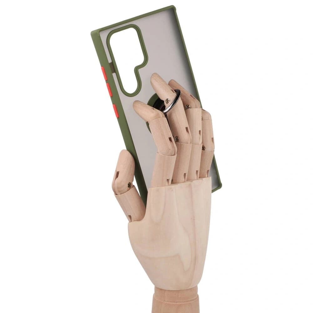 Bizon Case Hybrid Ring Samsung Galaxy S22 Ultra füstös zöld kerettel - 8