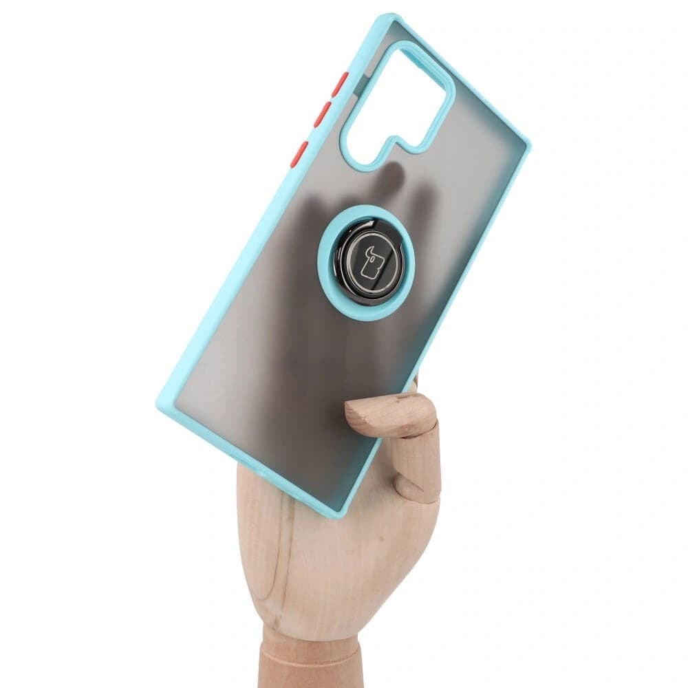 Bizon Case Hybrid Ring Samsung Galaxy S22 Ultra füstös, világoskék kerettel - 1