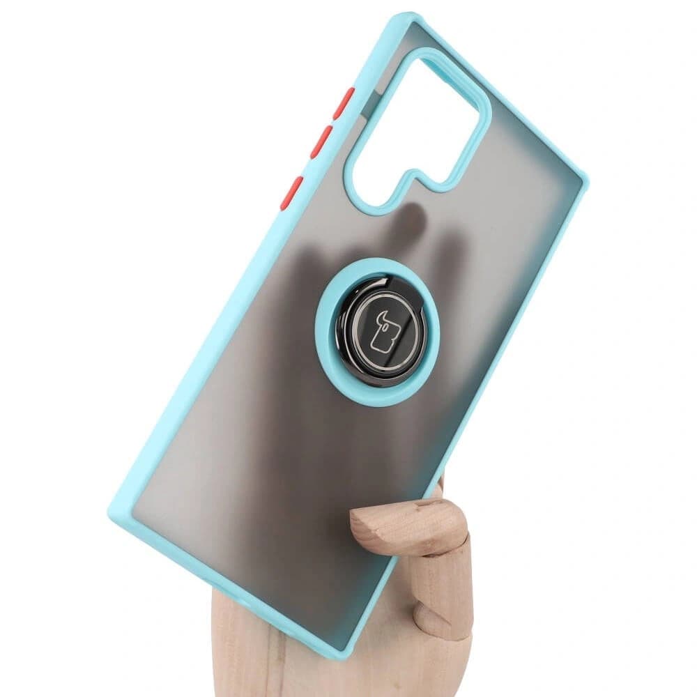 Bizon Case Hybrid Ring Samsung Galaxy S22 Ultra füstös, világoskék kerettel - 6