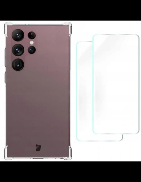 Etui + 2x folia + obiektyw Bizon Case Clear Pack do Samsung Galaxy S23 Ultra przezroczyste