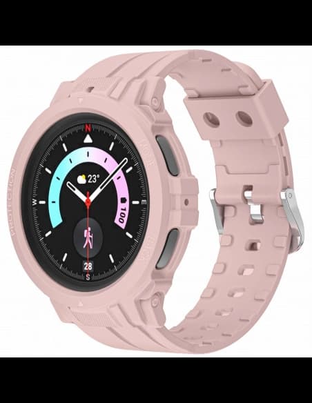 Etui s páskem Bizon Strap + Case Watch Action Pro do Samsung Galaxy Watch 5 Pro 45 mm jasně růžové
