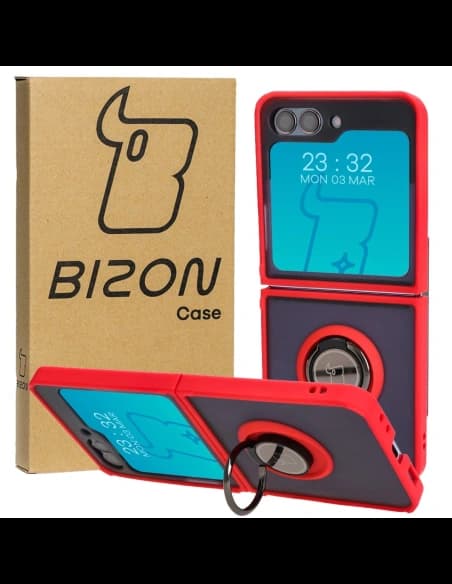 Bizon Case Hybrid Ring Samsung Galaxy Z Flip5 füstös piros kerettel