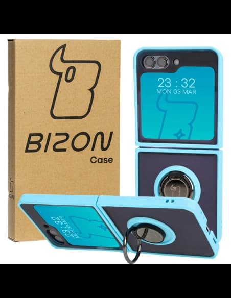 Bizon Case Hybrid Ring Samsung Galaxy Z Flip5 füstös világoskék kerettel