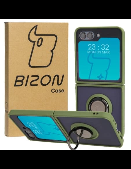 Bizon Case Hybrid Ring Samsung Galaxy Z Flip5 füstös zöld kerettel