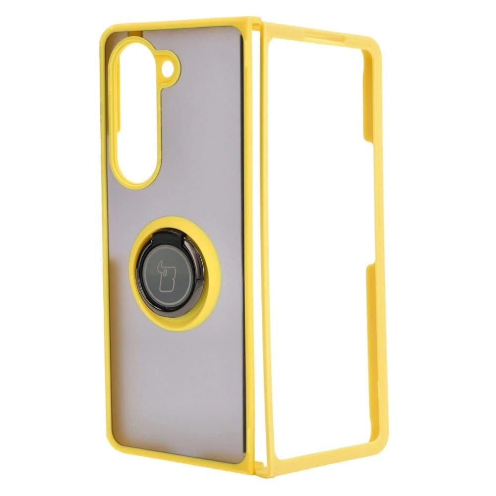 Bizon Case Hybrid Ring Samsung Galaxy Z Fold5 rauchig mit einem gelben Rahmen - 3