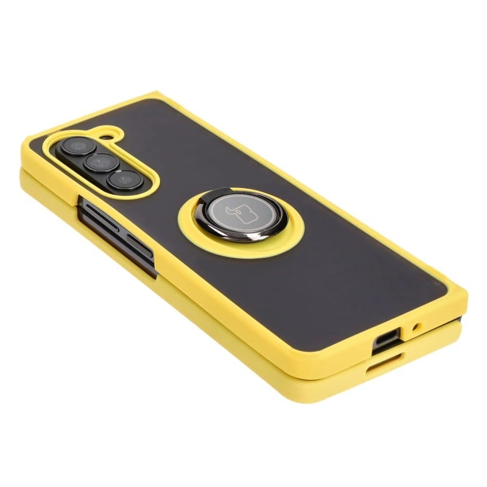 Bizon Case Hybrid Ring Samsung Galaxy Z Fold5 rauchig mit einem gelben Rahmen - 4