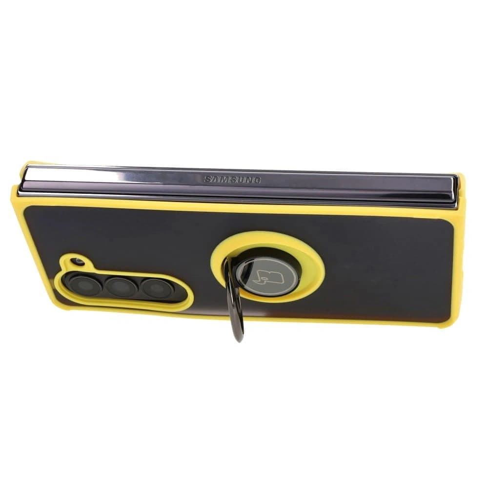 Bizon Case Hybrid Ring Samsung Galaxy Z Fold5 rauchig mit einem gelben Rahmen - 5