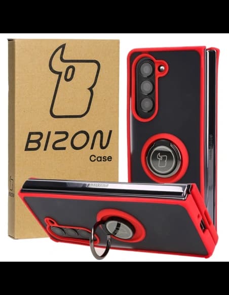 Bizon Case Hybrid Ring Samsung Galaxy Z Fold5 füstös piros kerettel