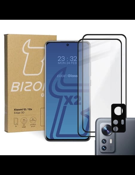 Bizon Glass Edge 3D tempered glass - [2 PACK] + lens protection Xiaomi 12 / 12X black