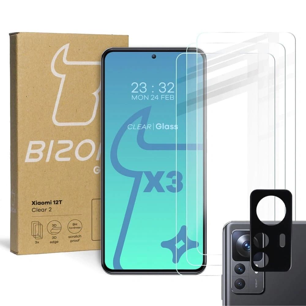 BIZON Clear 2 3x sticlă de ecran + sticlă de cameră Xiaomi 12T